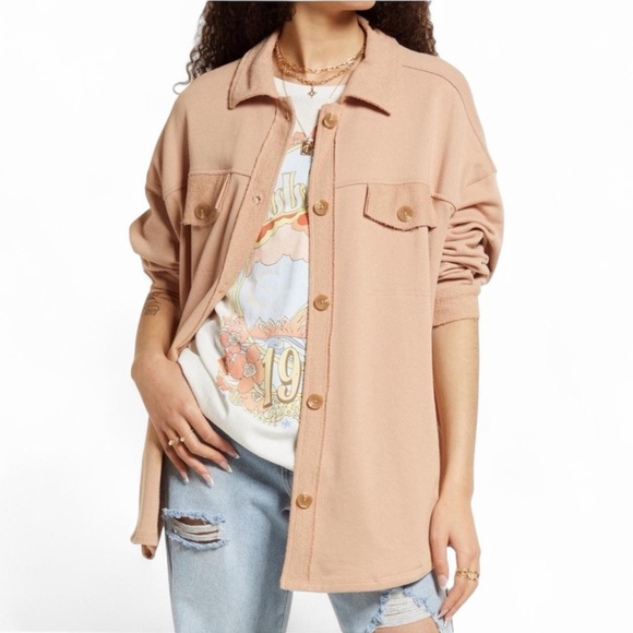 bp Jackets & Blazers - BP Oversized Shacket Shirt Jacket Tan Nougat L